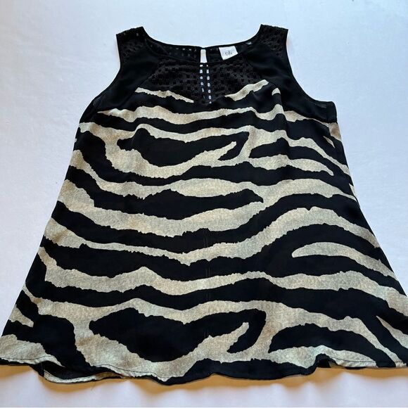 Cabi Women's Sleeveless Blouse Black and Cream Zebra Print Size Small - Picture 4 of 8